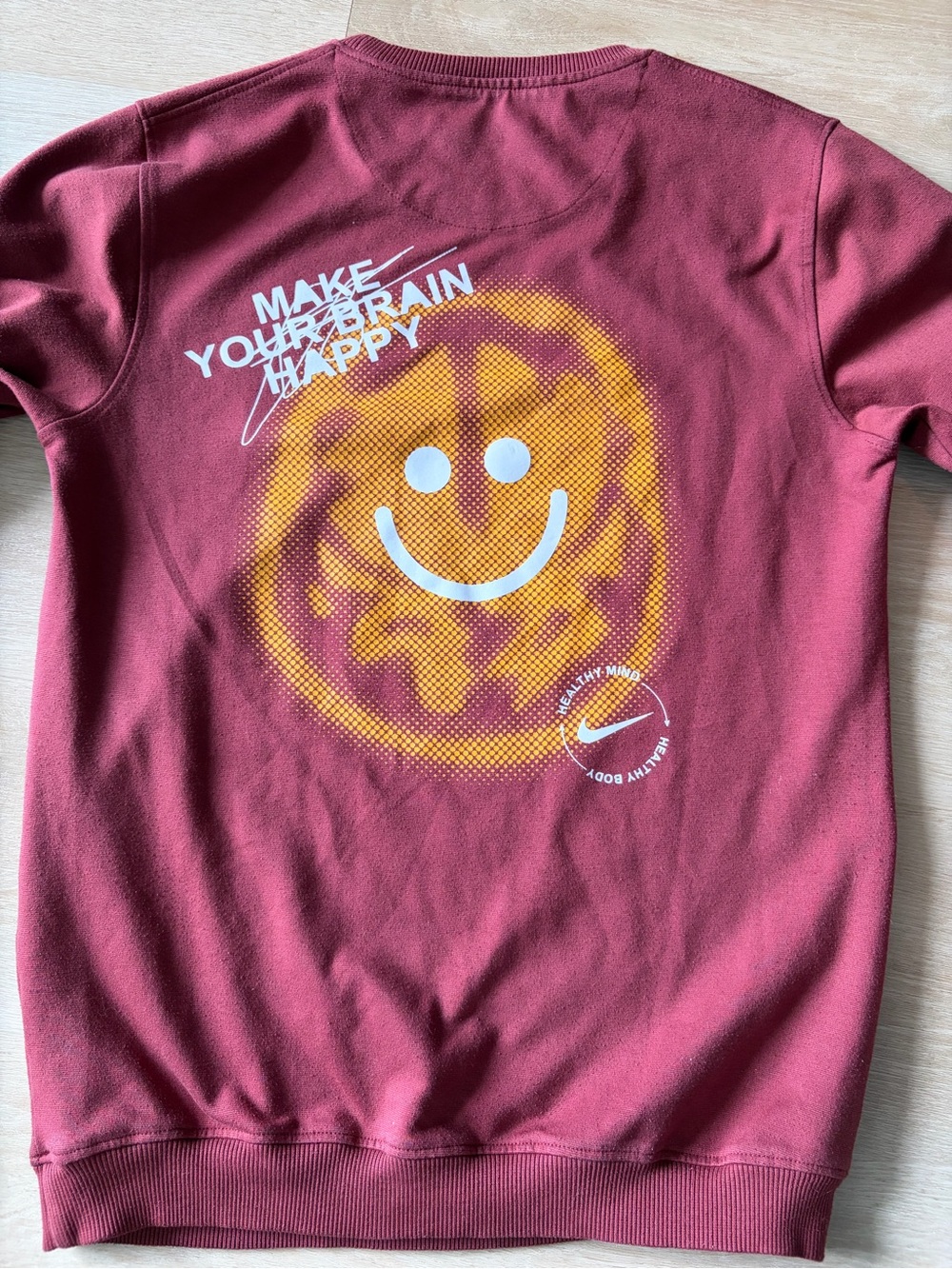 Nike D.Y.E. Make Your Brain Happy Smiley Graphic Sweatshirt Burgundy L